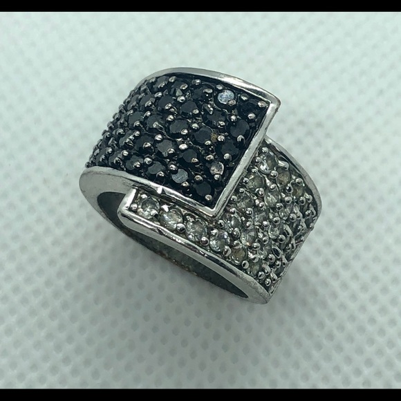 New like- Retired Premier Designs 925 Silver Black & Crystal Overlap CZ Ring - Picture 4 of 6